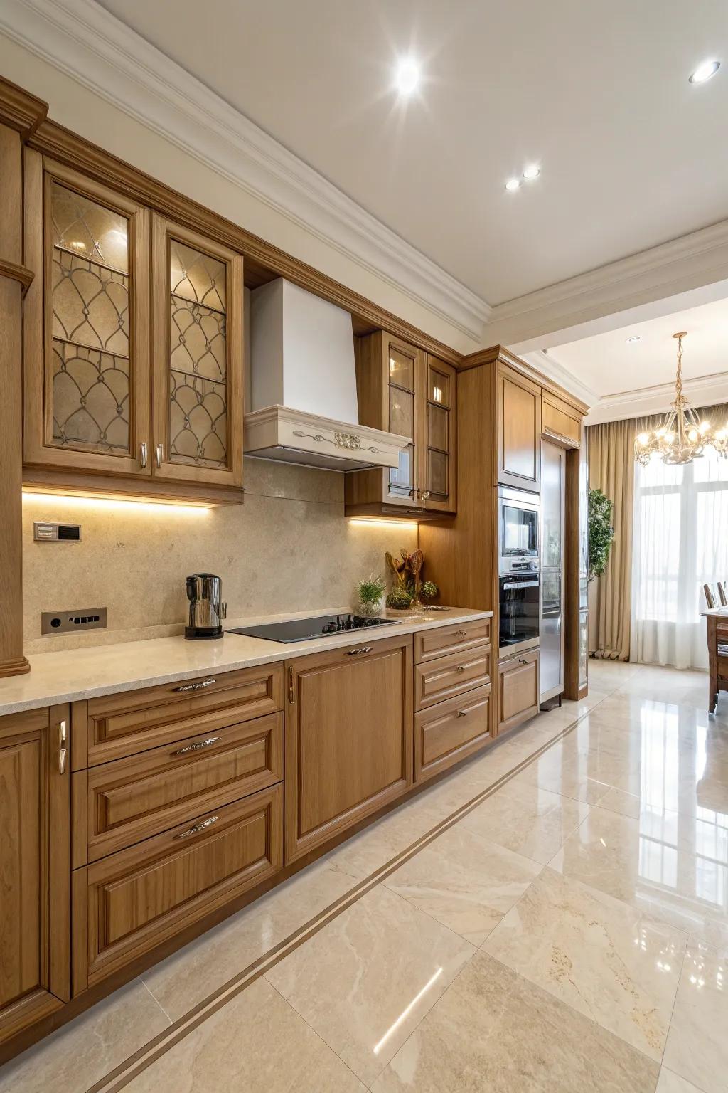A beige cookhouse melds timeless style with warmth and functionality.