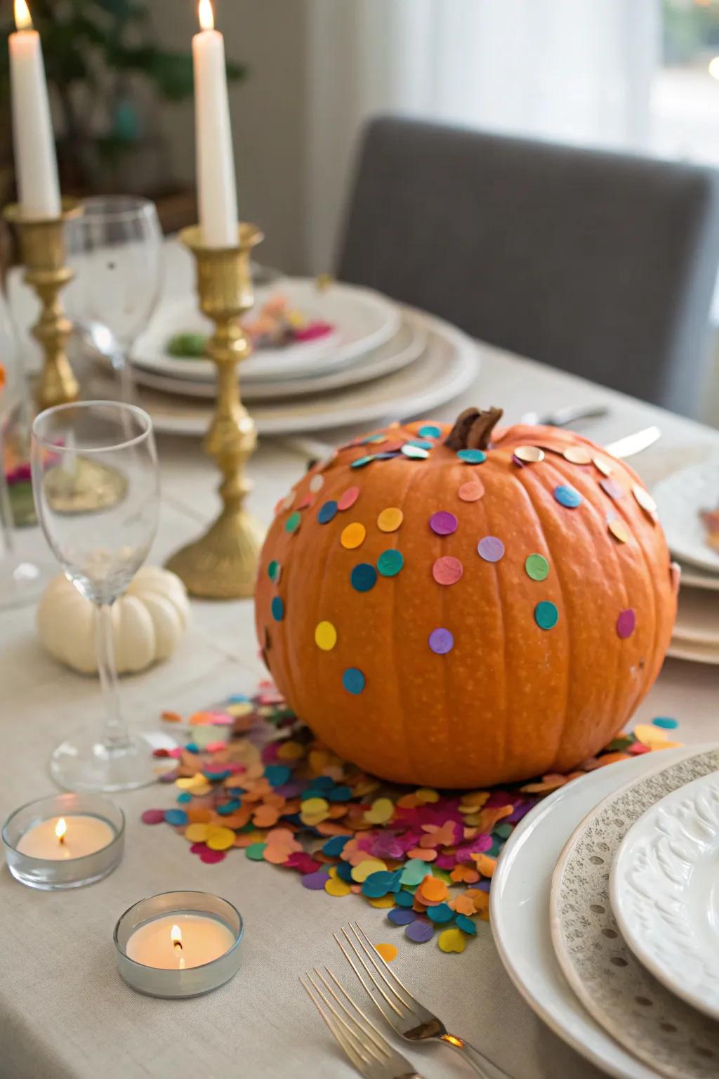 Celebrate utilizing pumpkins layered with colorful bits.