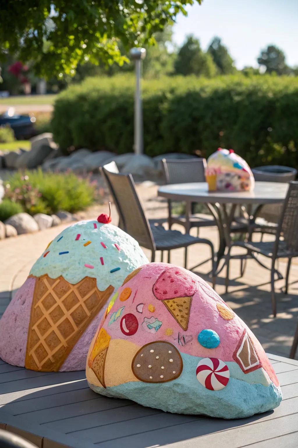 Sweeten up your area with ice cream and candy rocks.