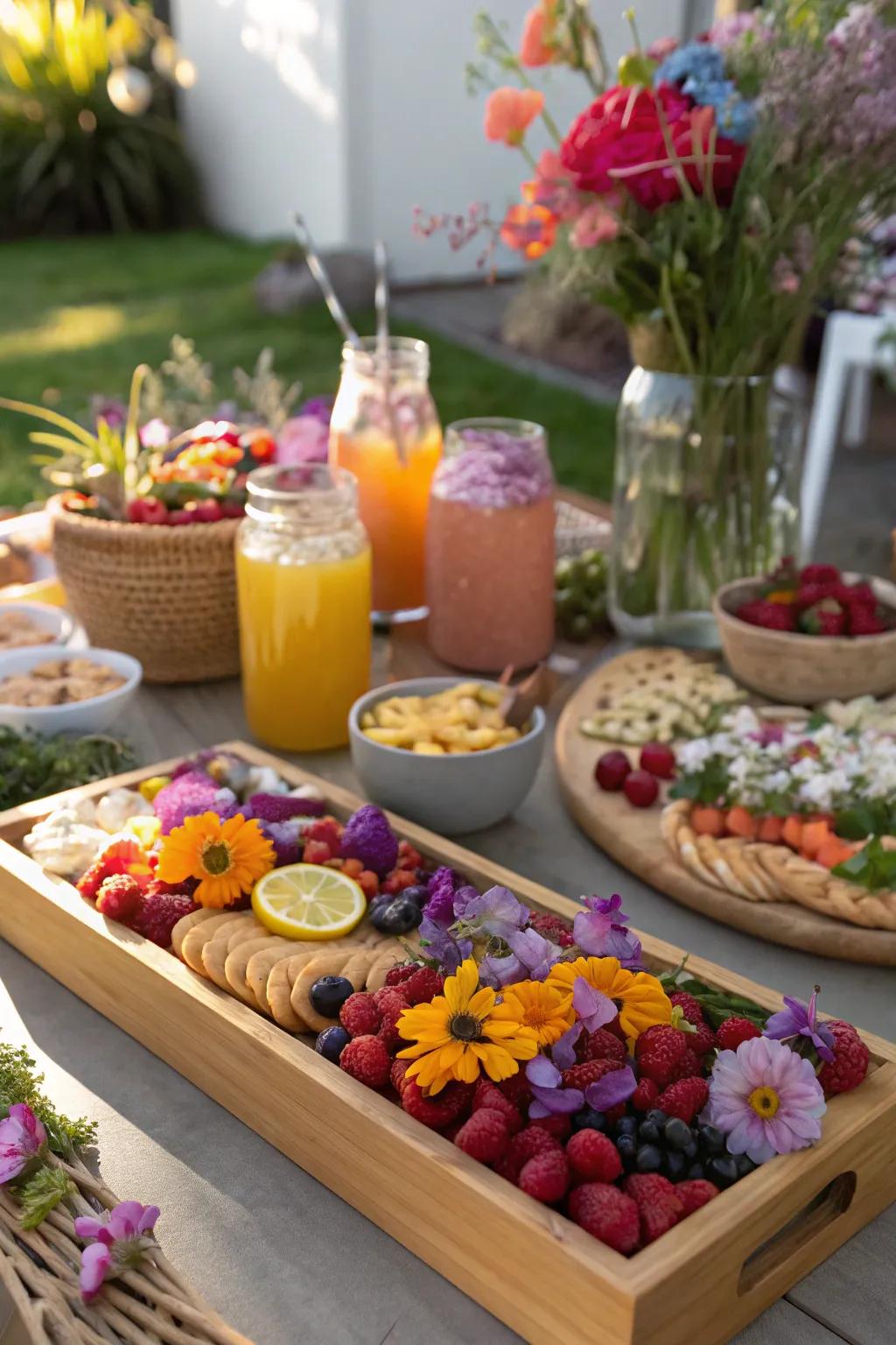 Edible flowers add a natural and colorful touch to your grazing table.