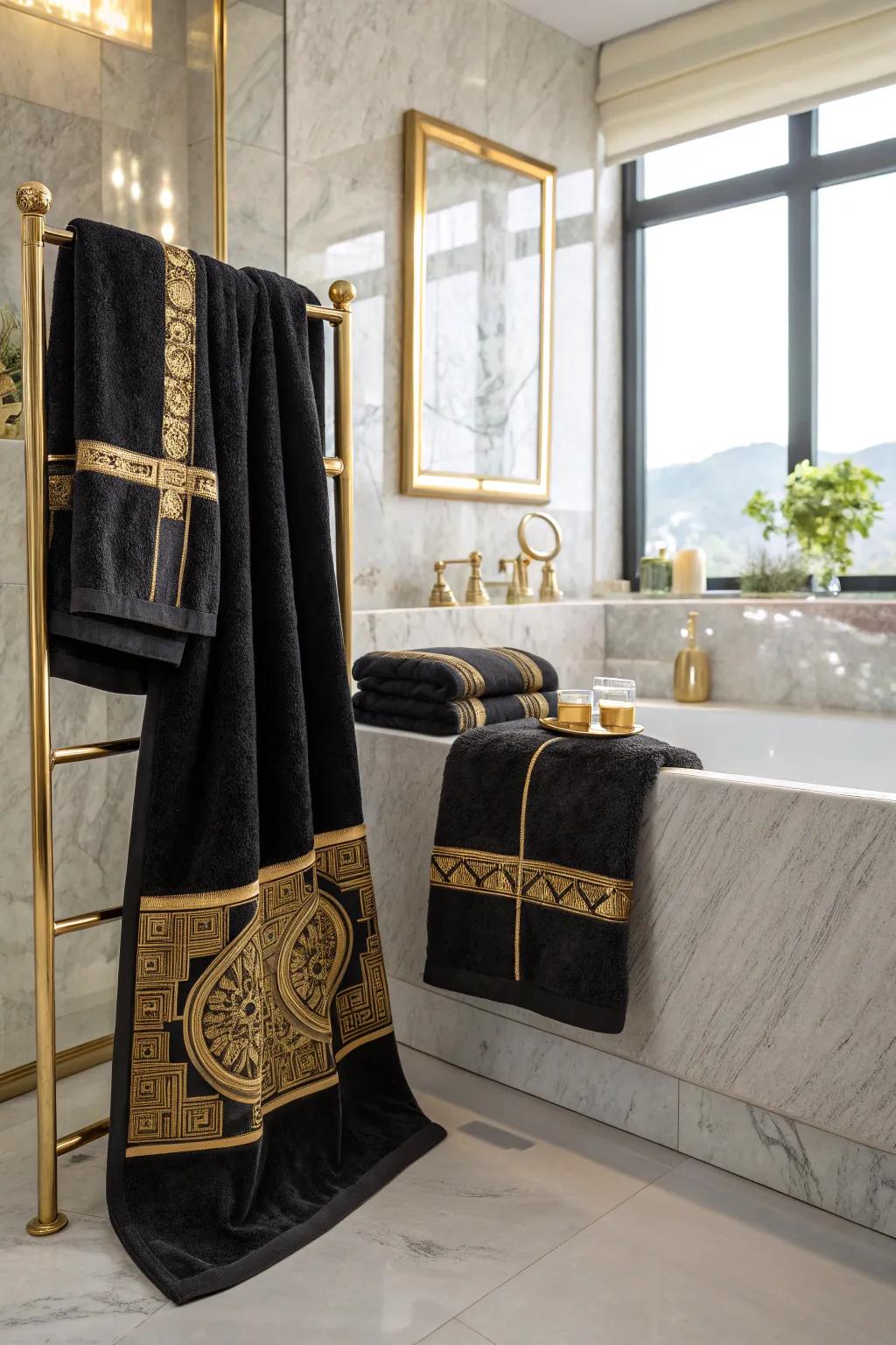 Black and gold towels add comfort and sophistication.