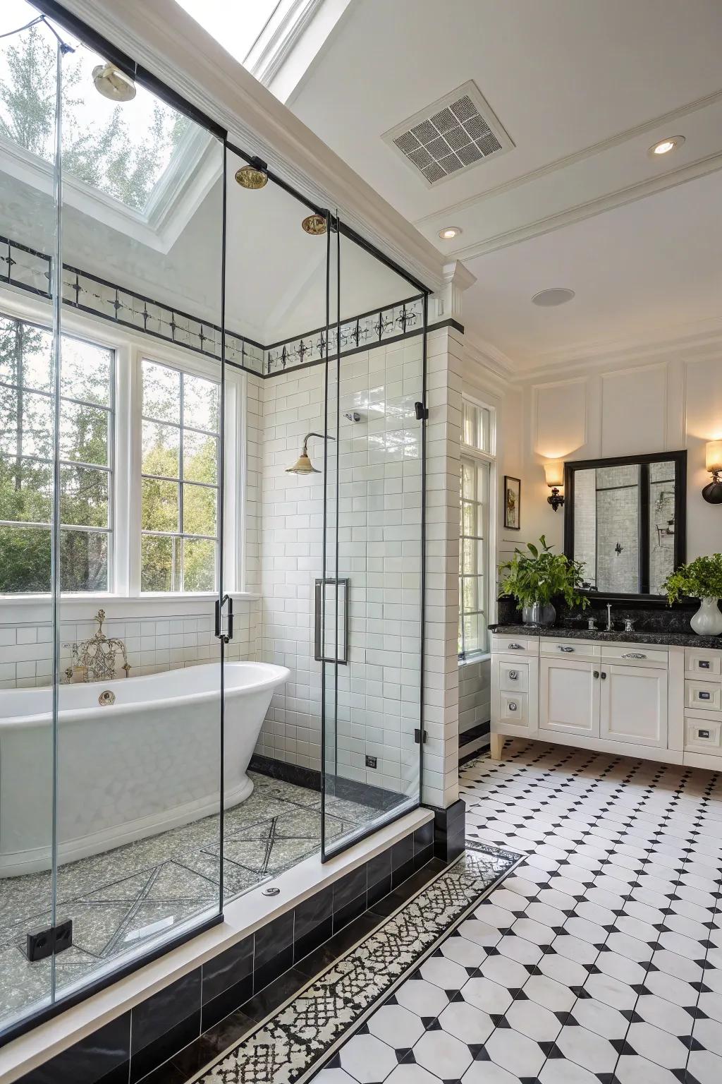 Glass closures establish an expansive and sophisticated area.