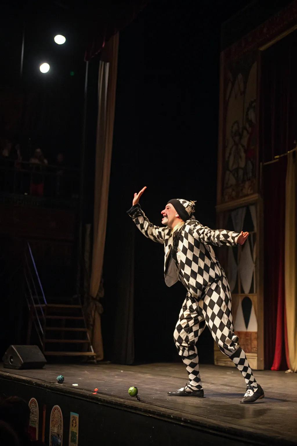 Mix whimsy and mystery with a haunting harlequin costume.