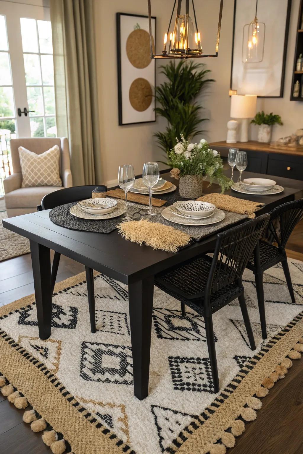 Layered floor coverings add depth and texture to your space.