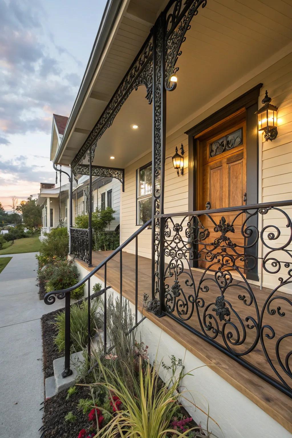 Intricate scrollwork on railings adds artistic charm to your porch.