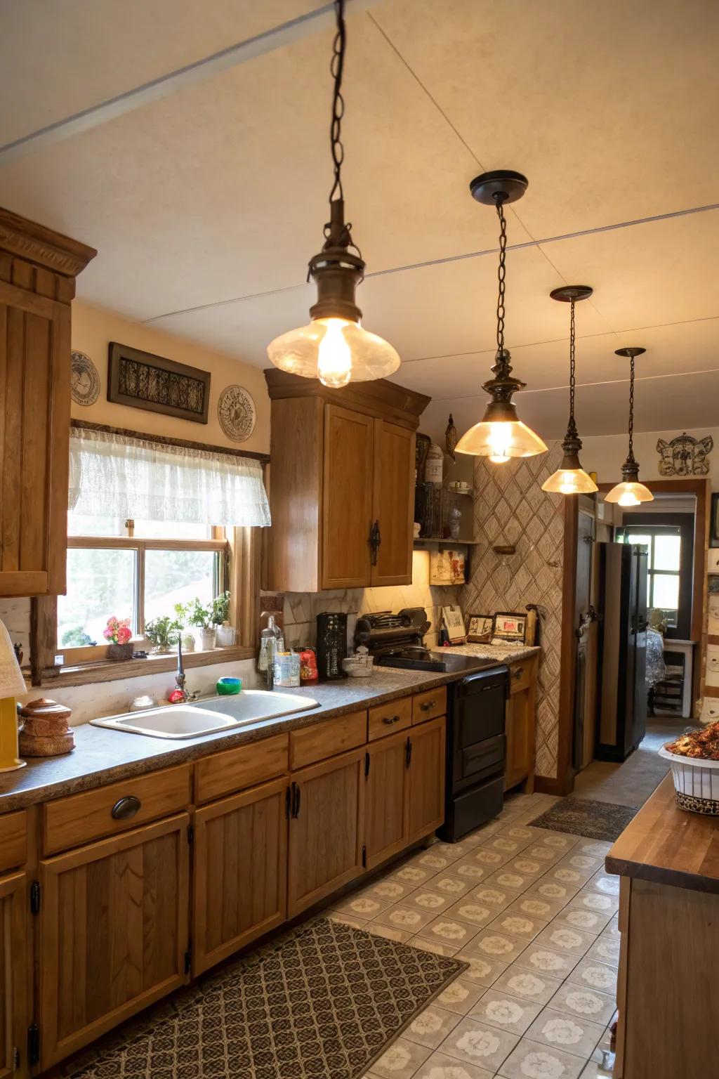 Classic onyx fixtures bring timeless charm to the kitchen.