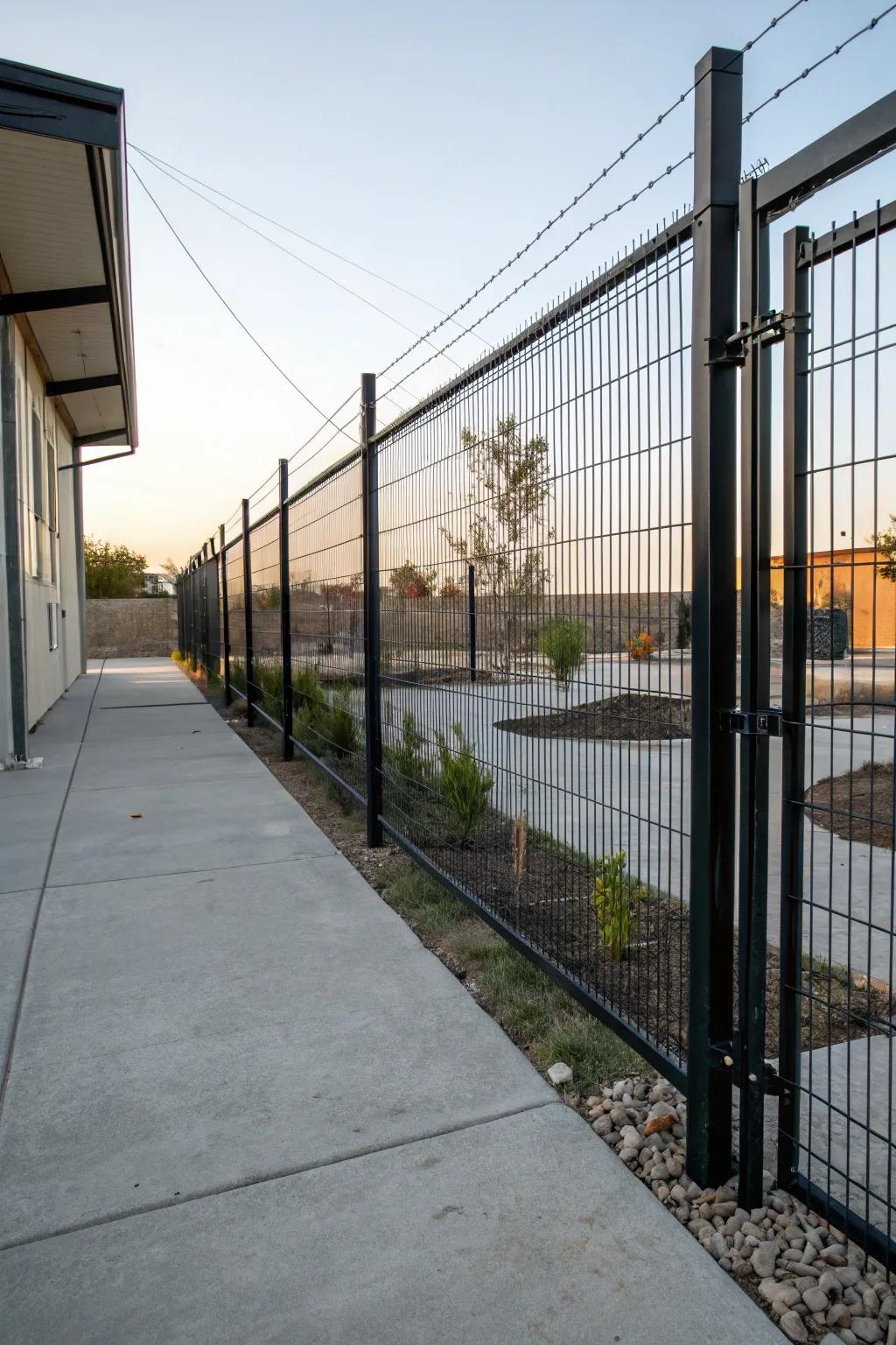 Infuse your outdoor space with an urban vibe using a dark wire fence.
