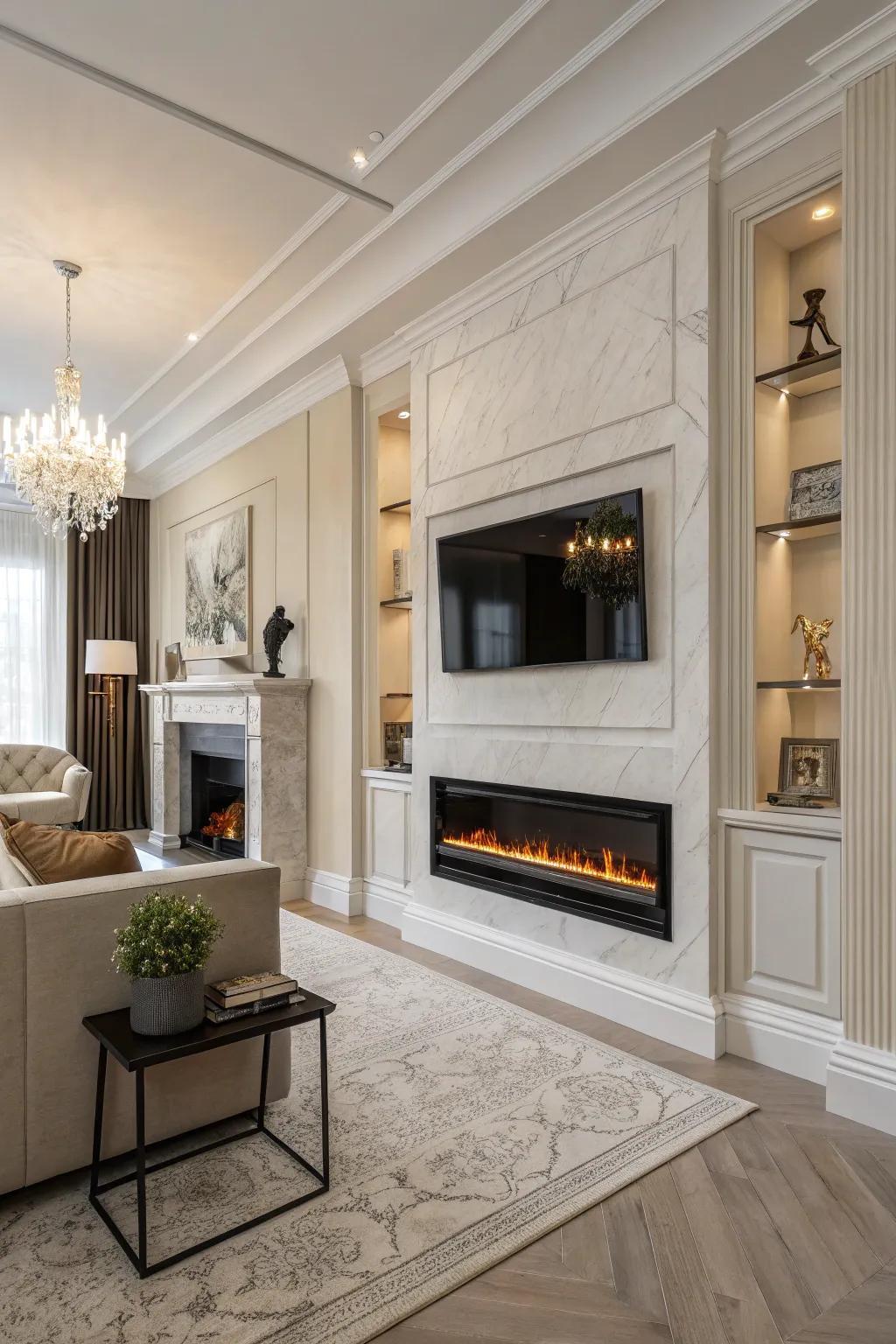 Warm your room with a wall-mounted fireplace.