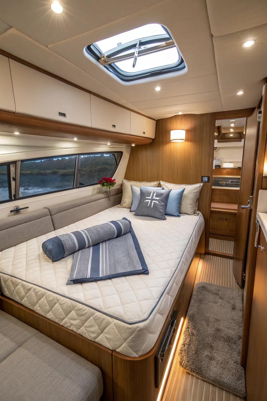Multi-functional bedding for flexible use onboard.