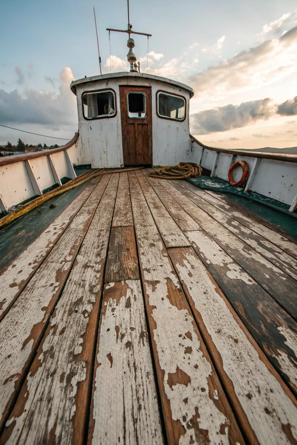 A weathered look introduces rustic appeal.