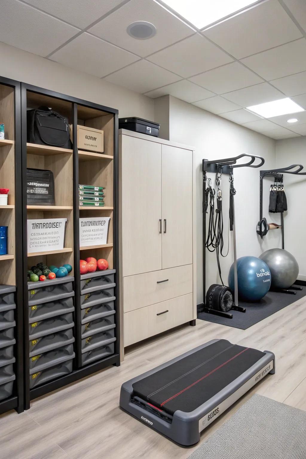 Clever storage solutions maintain a tidy and efficient area.