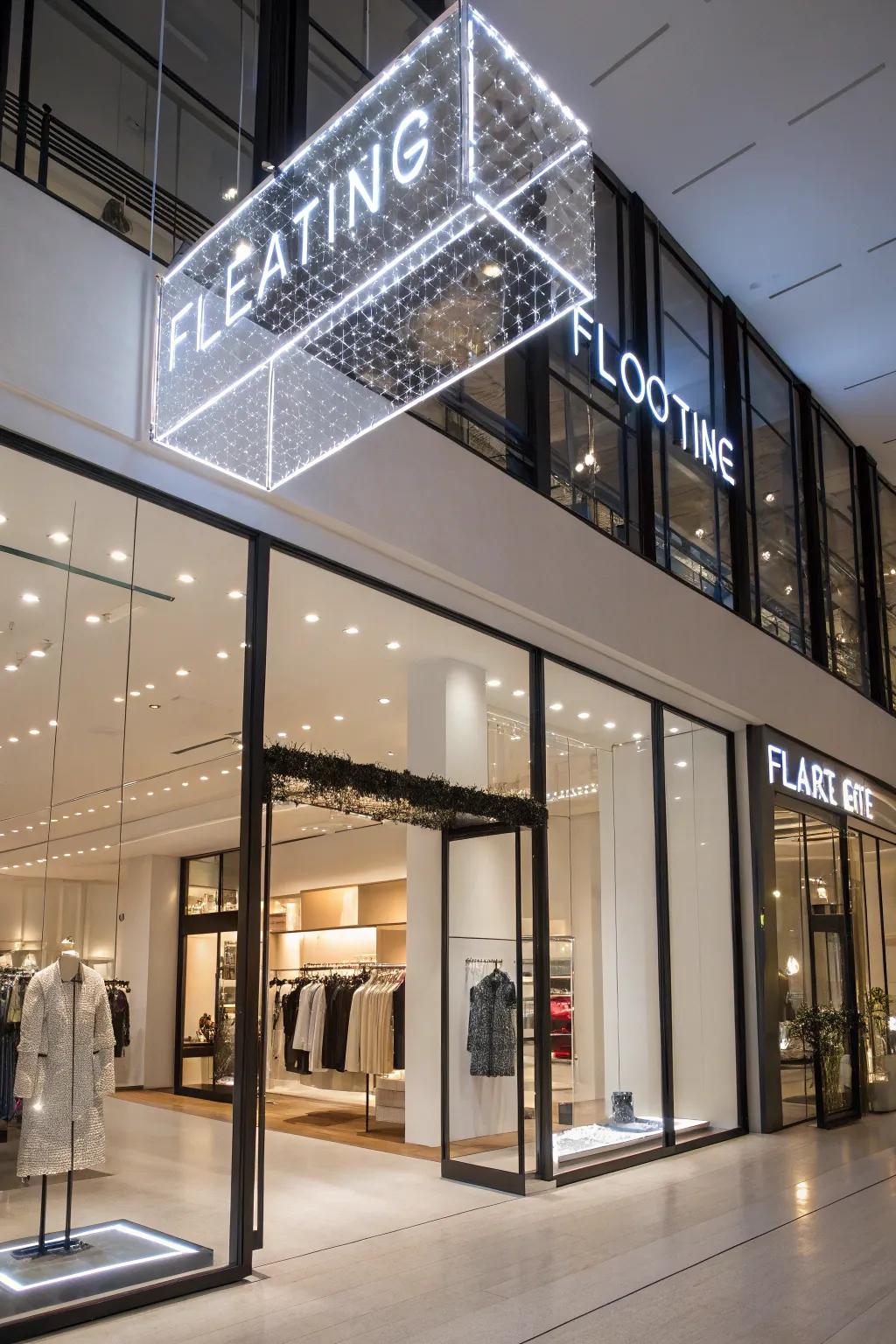 A floating sign that captures attention with its innovative design.