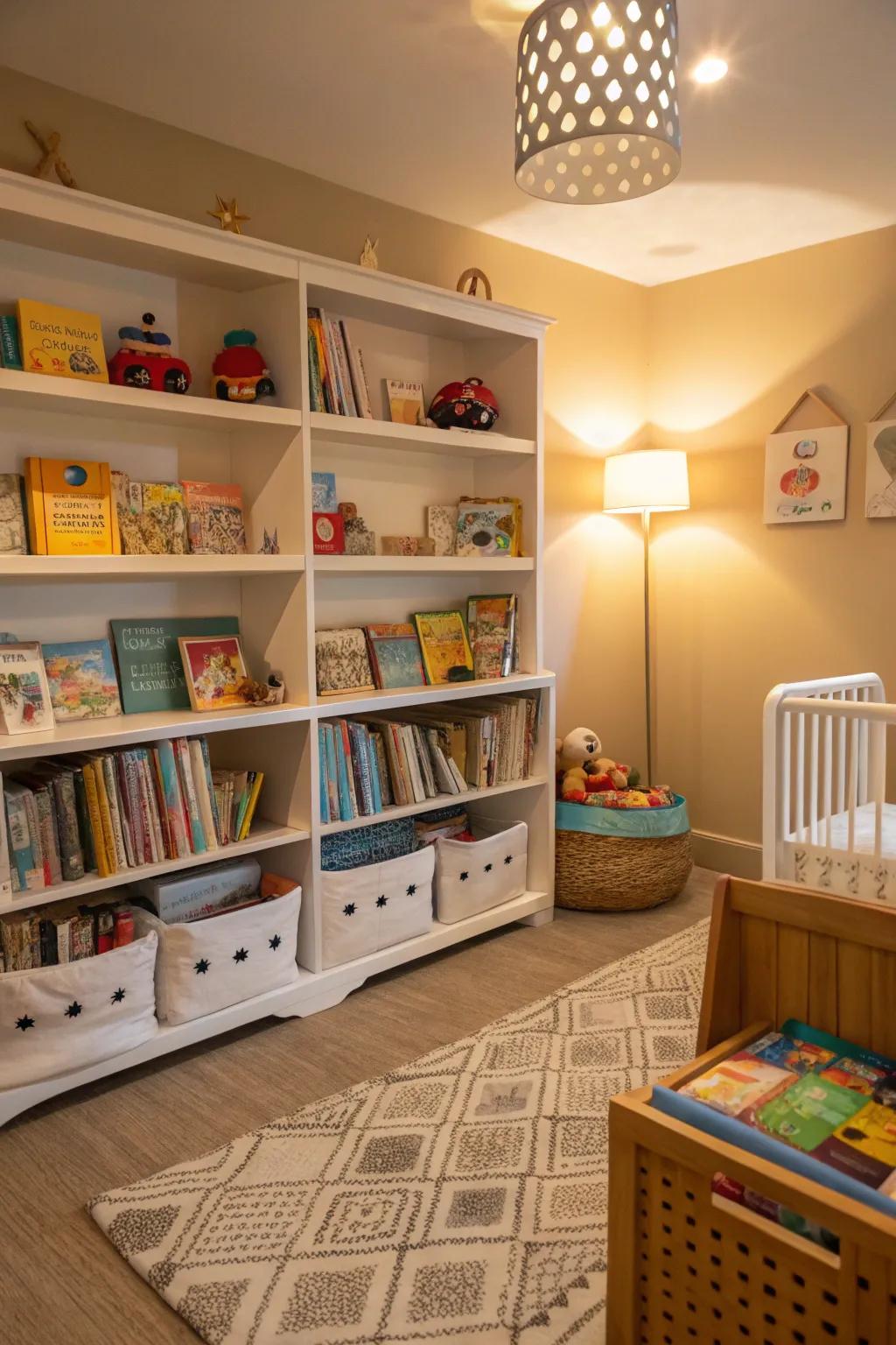 Visible bookshelves encourage exploration and append charm.