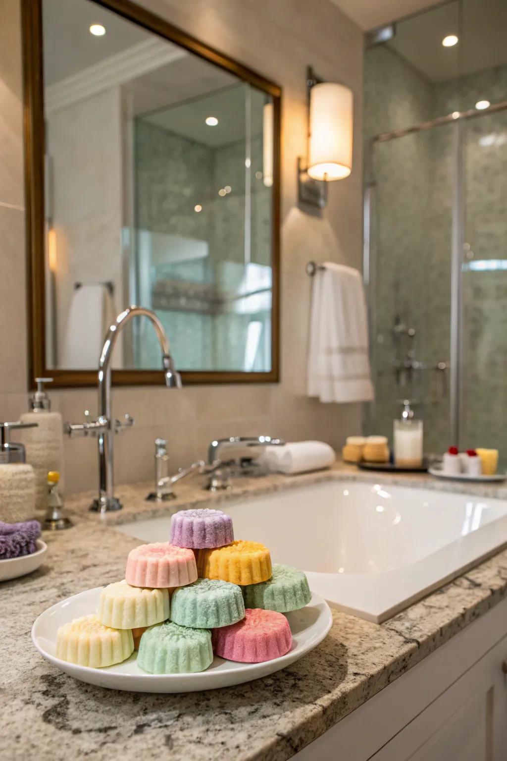 Aroma tablets for a spa-like shower experience.