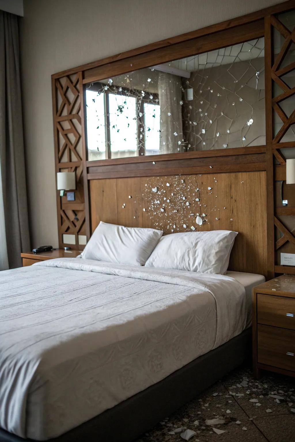 A mirror headboard appends elegance and luminosity to the slumber chamber.