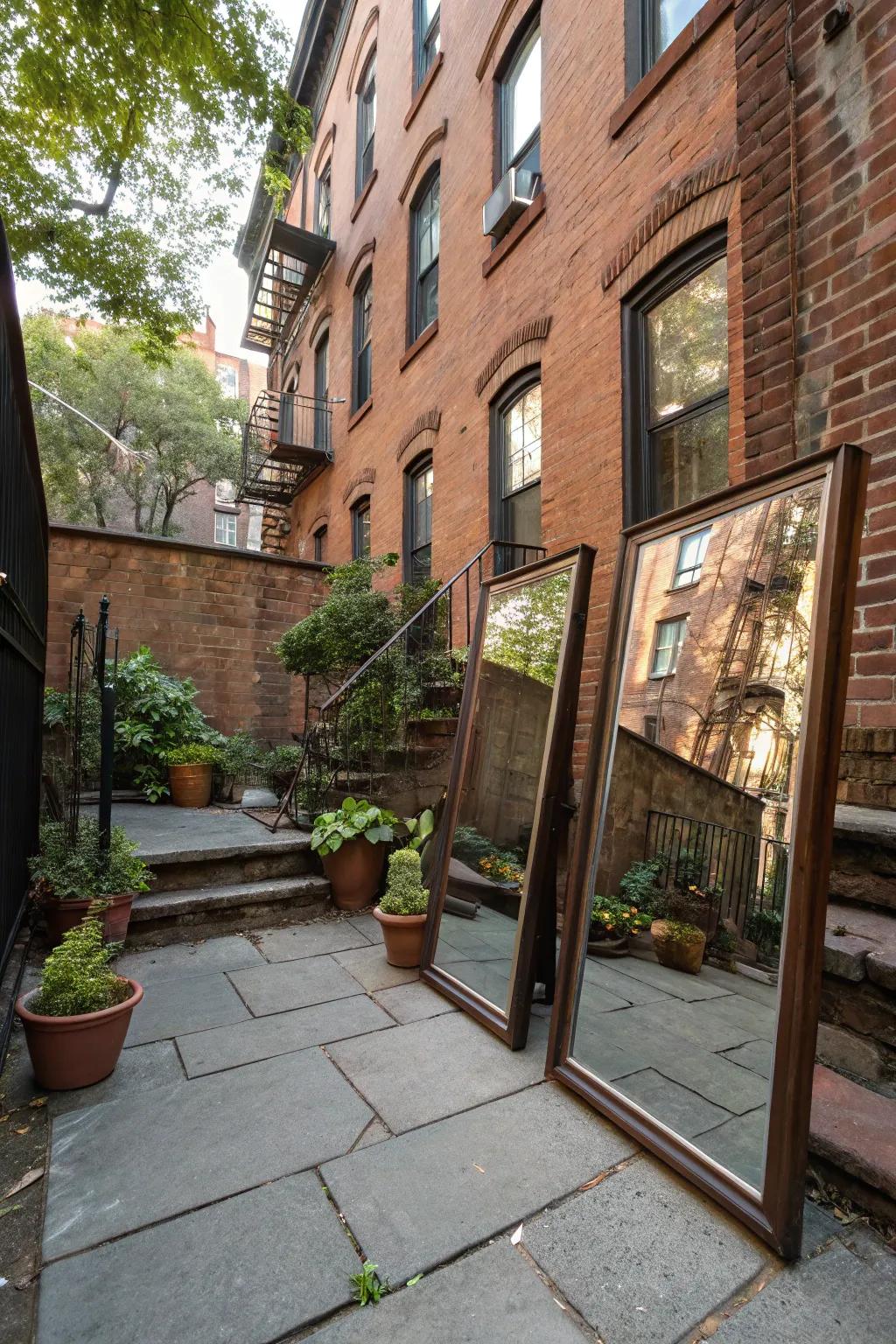 Reflections in the backyard make the area feel bigger and more open.