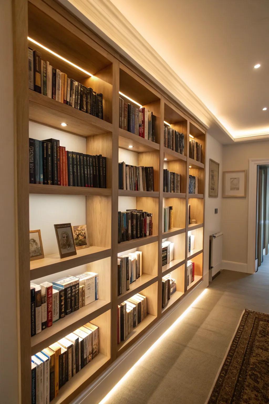 Integrated lighting enriches and highlights your book assortment.
