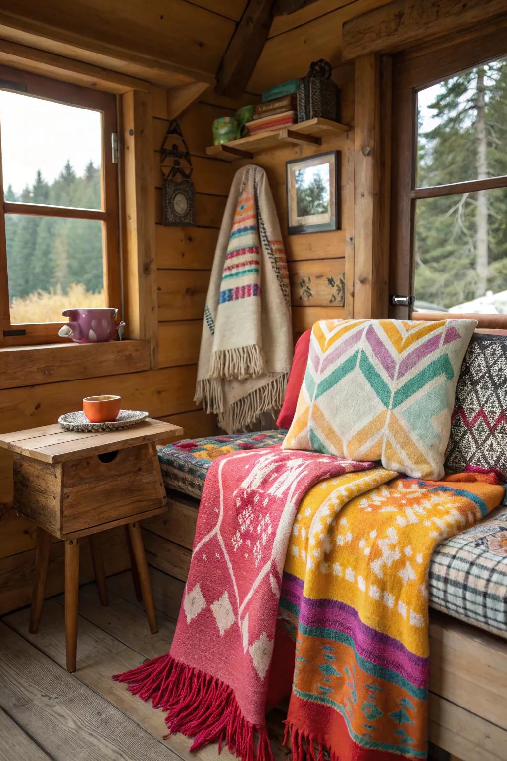 Vivid textiles add a burst of color and comfort.