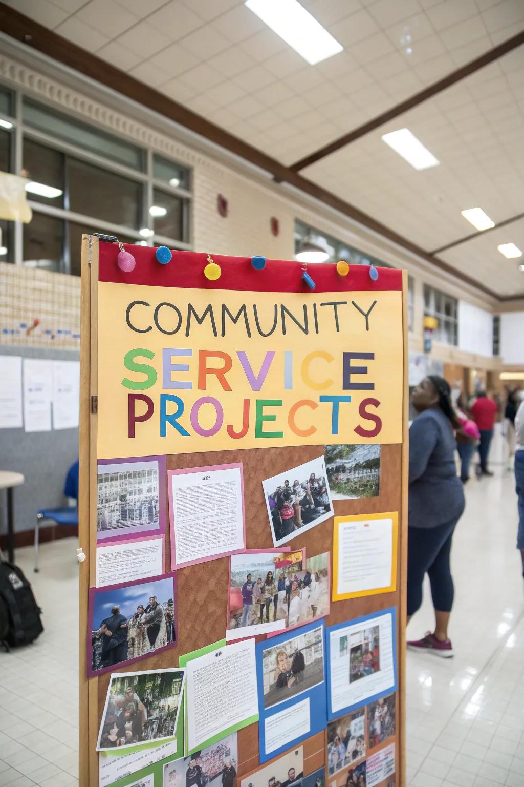 A community service board encouraging student involvement.