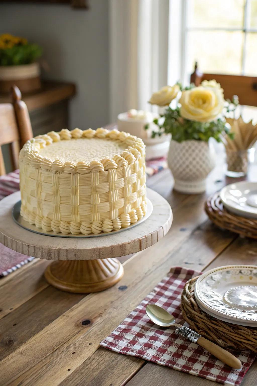 Quaint buttercream wickerwork fashioning a rustic cake