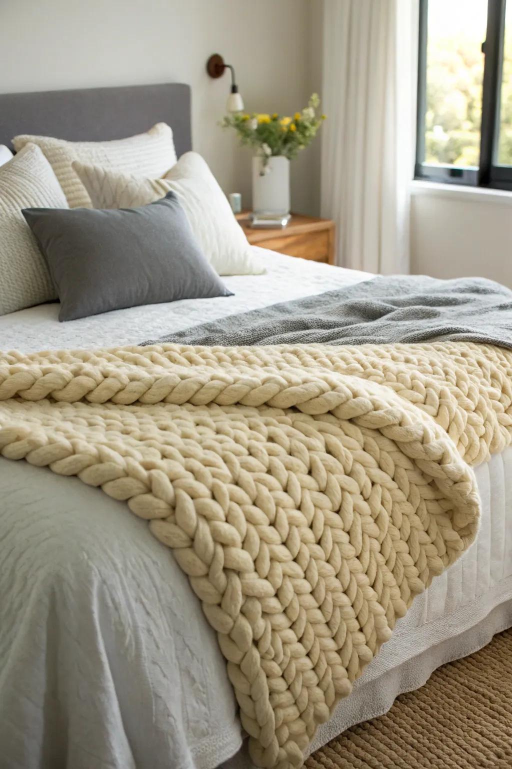 A bed layered with soft fabrics for enhanced comfort.