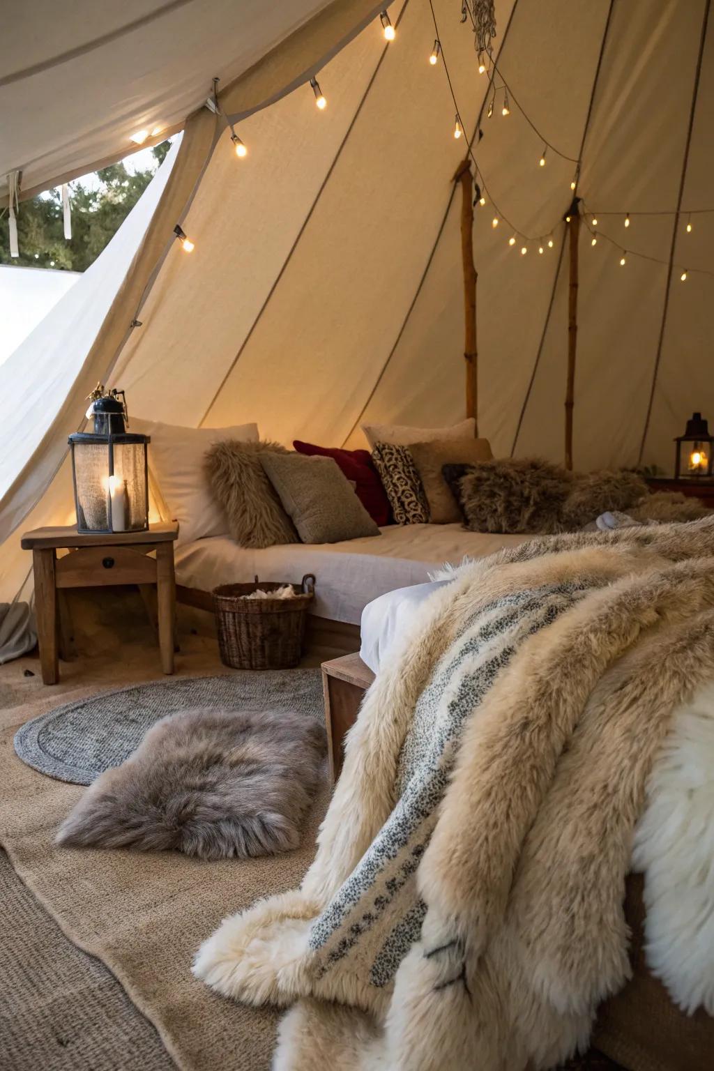 Heighten your tent through the snug sophistication of faux plush tosses.
