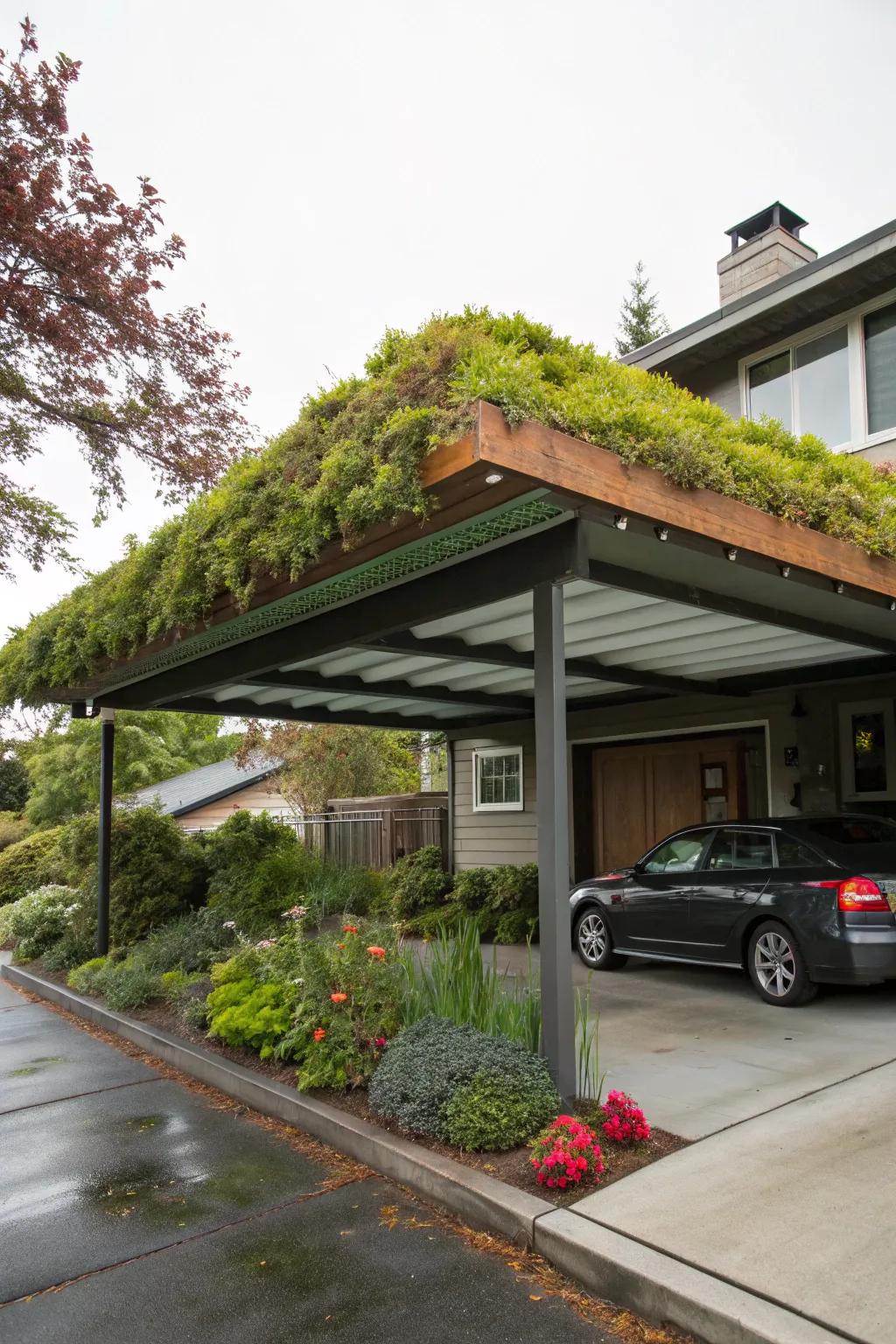 A carport that doubles as a verdant haven.