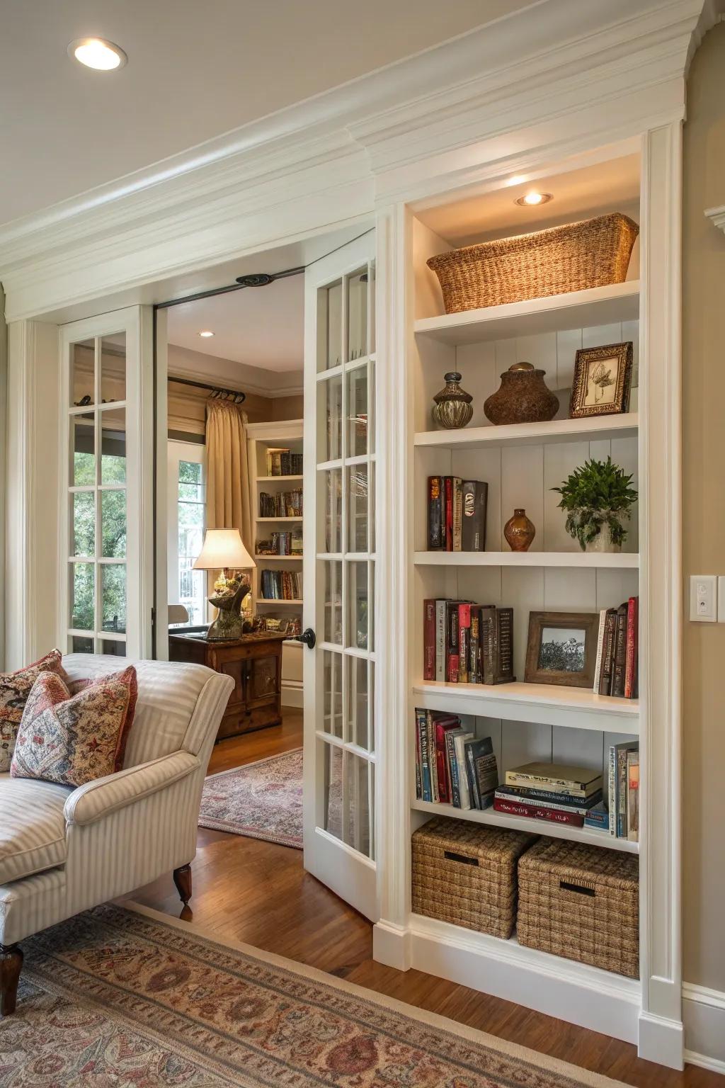 Enhance utility using exposed shelving dividers.