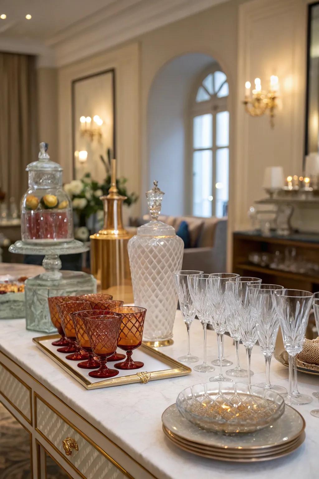 Combining drinkware styles adds elegance and character.