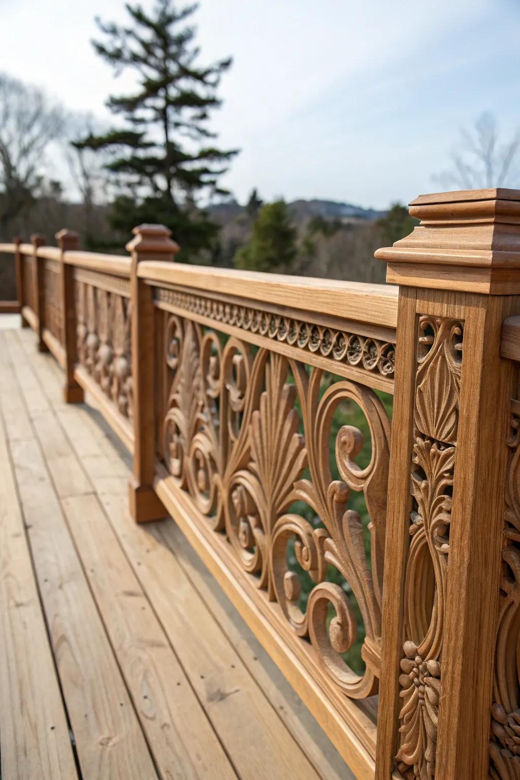 Elevate your deck with artistic carvings.