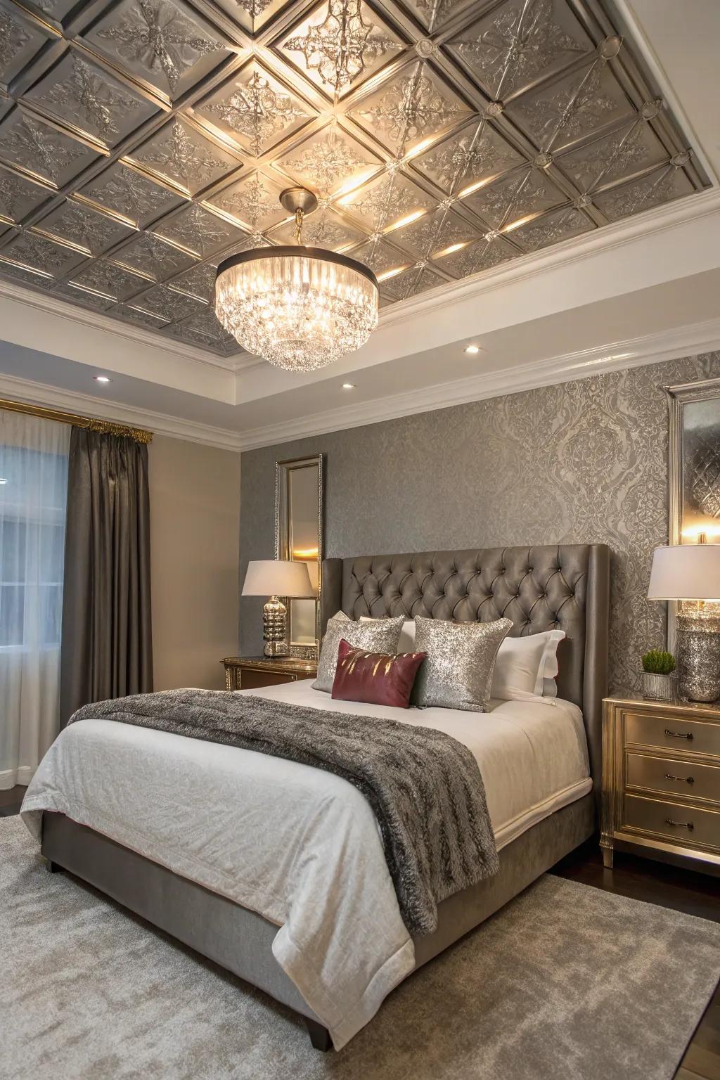 Metal highlights bring a stroke of beauty and shimmer to ceilings.