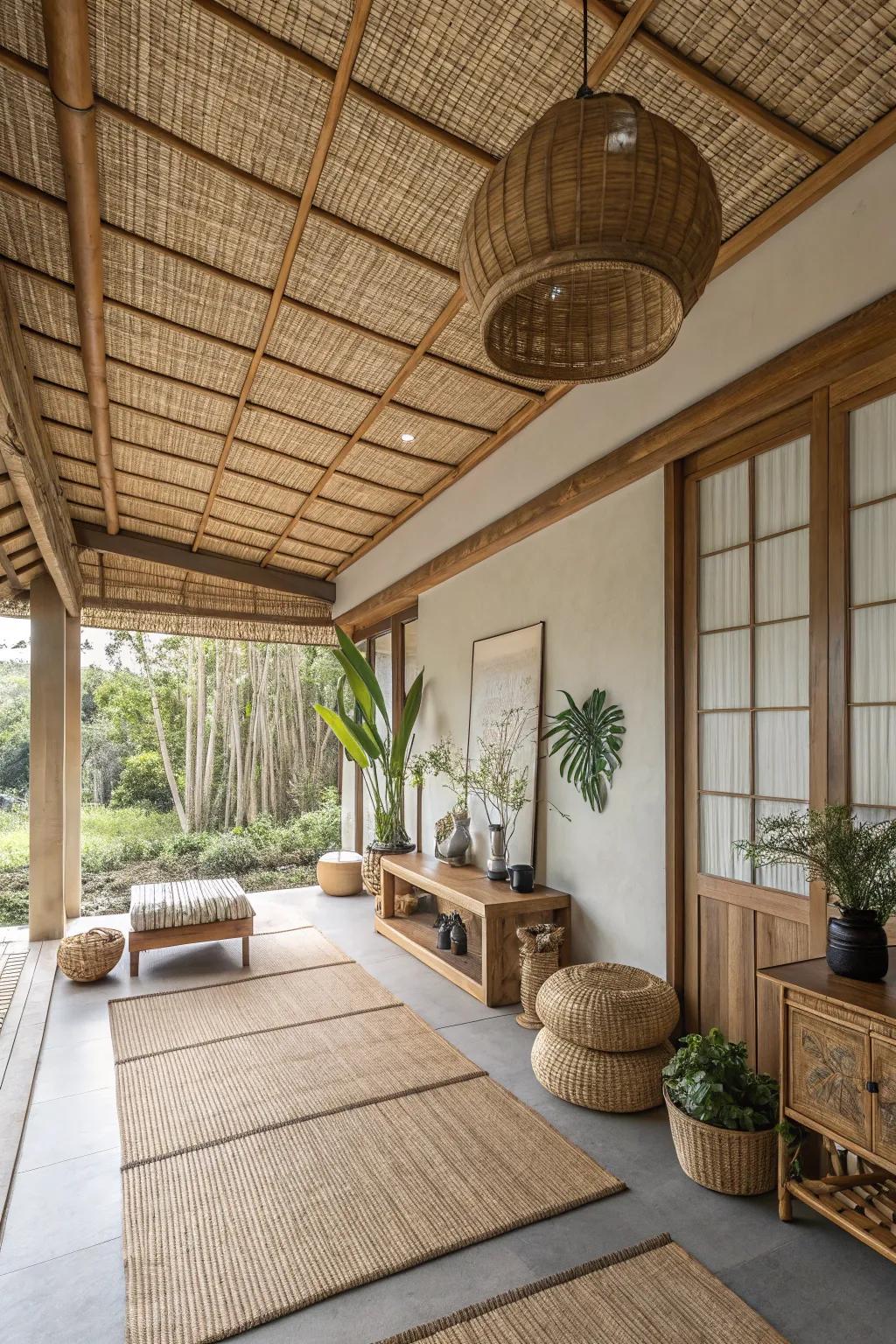 Bamboo ceiling panels are both stylish and sustainable.