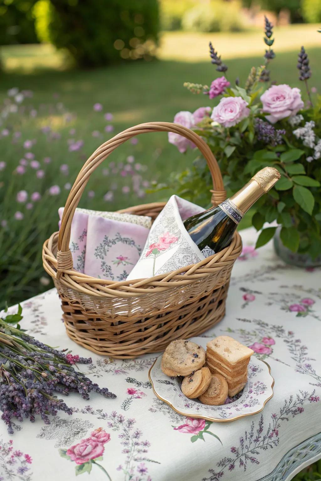 Cultivated area gathering with lavender reduced flour biscuits and floral-themed napkins.