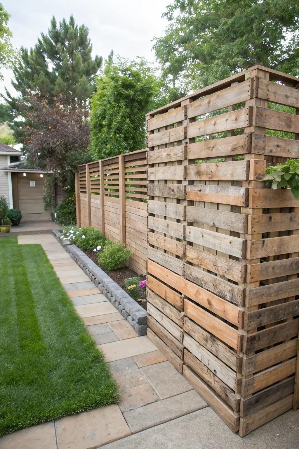 Timber decking slats offer a creative and sustainable privacy solution.