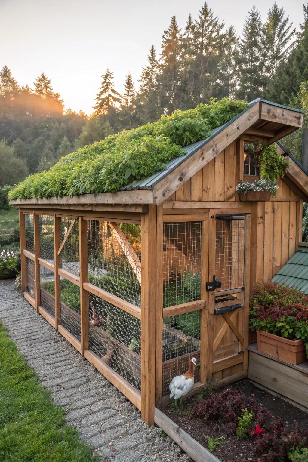Enhance your chicken area with the charm of a green roof&mdash;where craftsmanship meets lasting style.