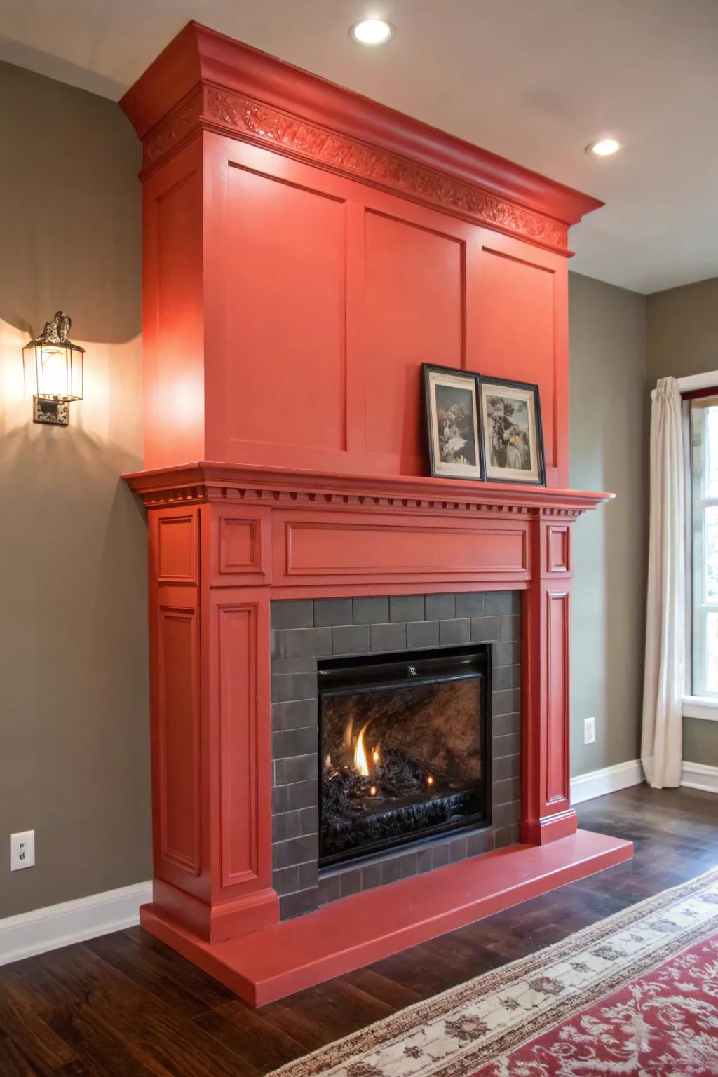 Audacious pigment selections render the fireplace a striking and unparalleled feature.