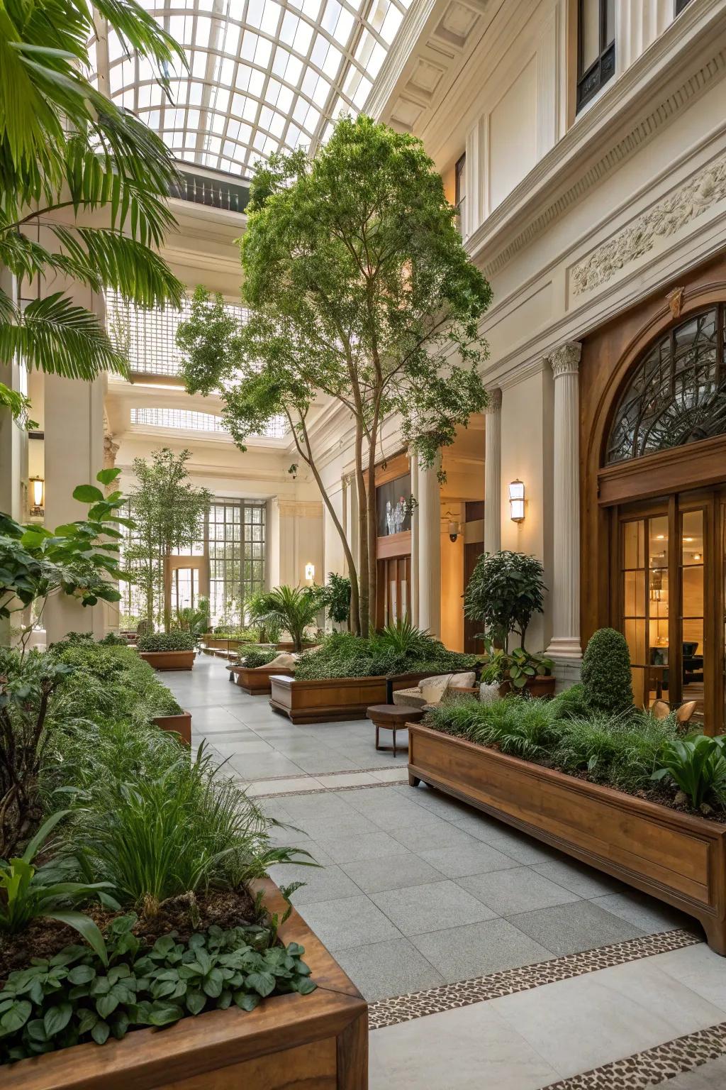 An indoor garden infusing natural elements into the entrance.