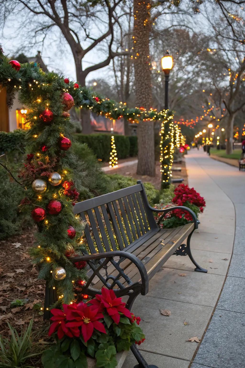Festive trimming wraps your bench in holiday cheer.