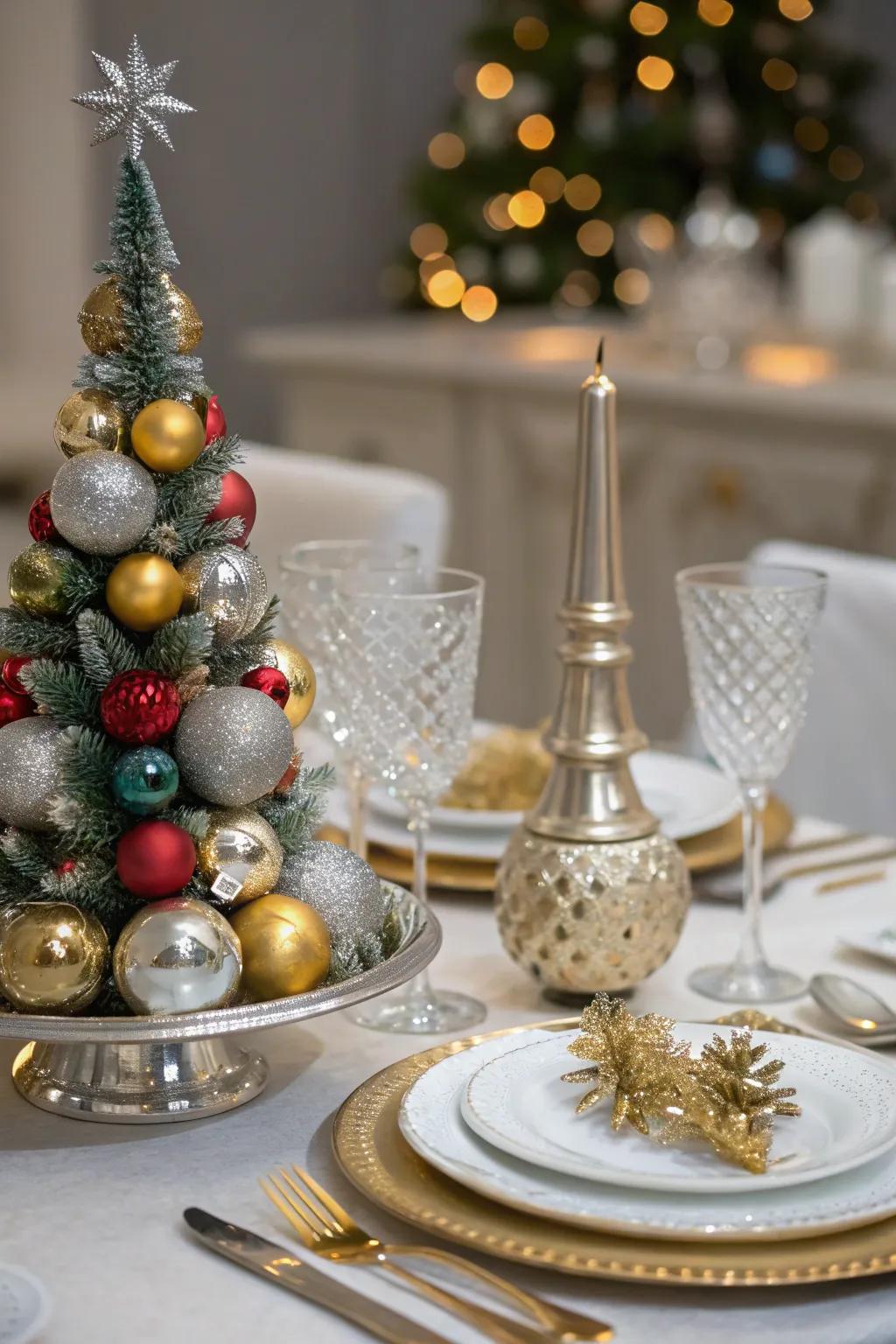 Mixed metals add a touch of luxury to holiday decorations.