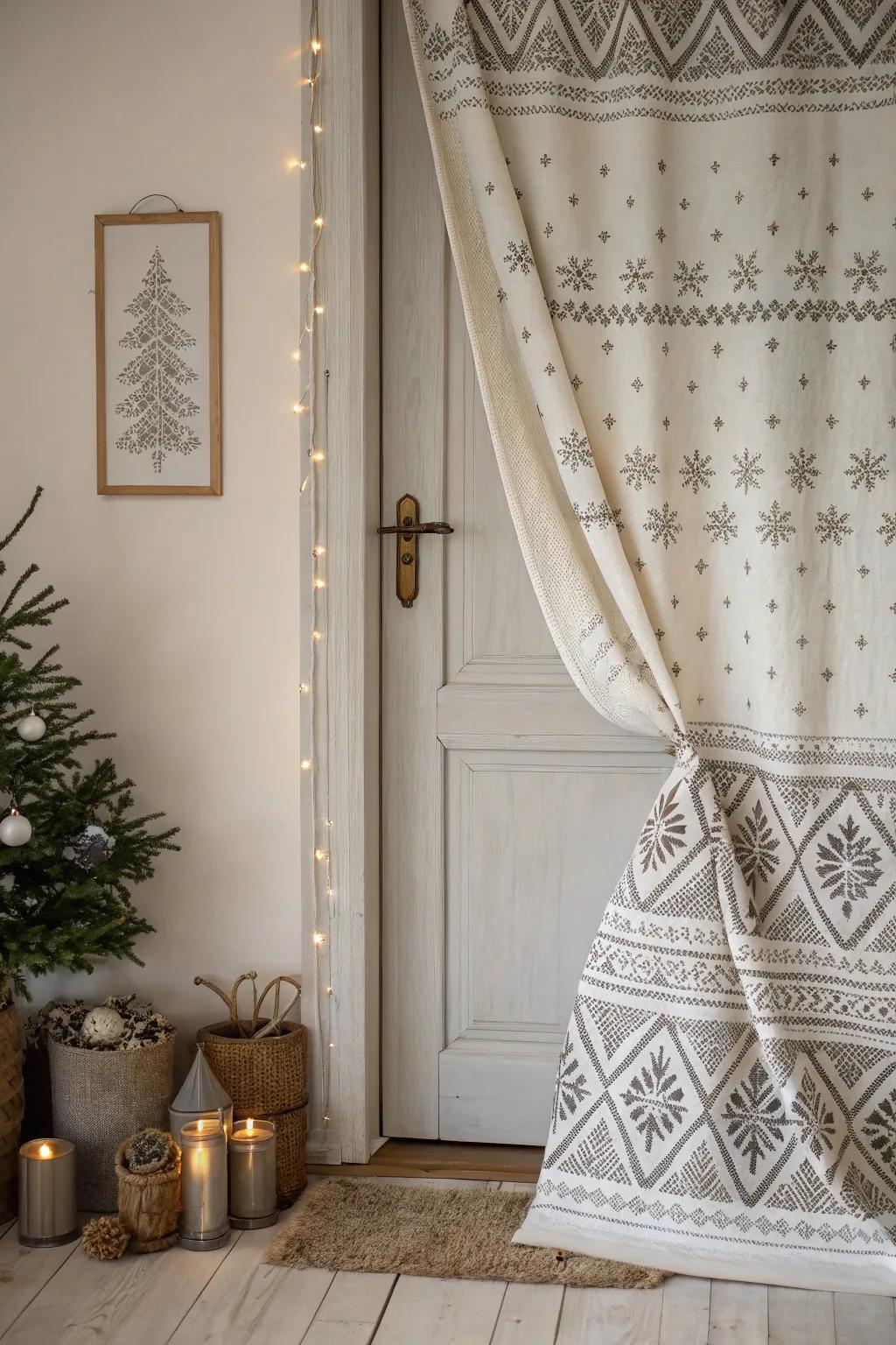 A Nordic knit pattern bestows this entrance with cozy, countryside allure.