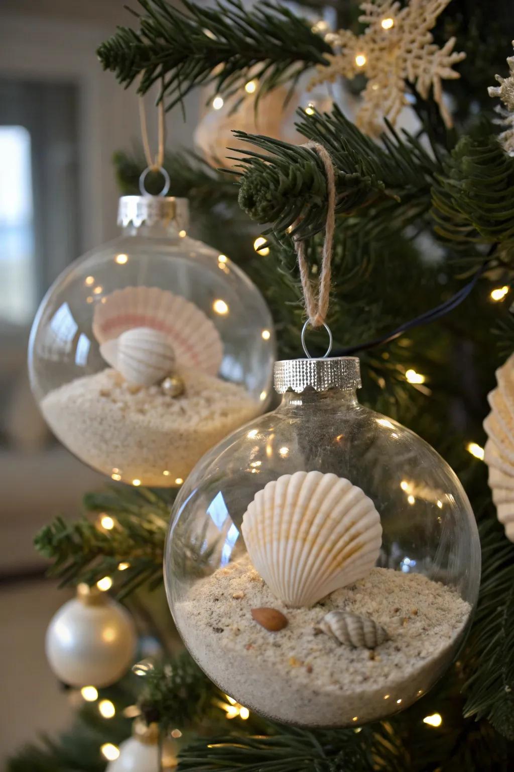 Seashell decorations establishing a coastal Christmas sensation.