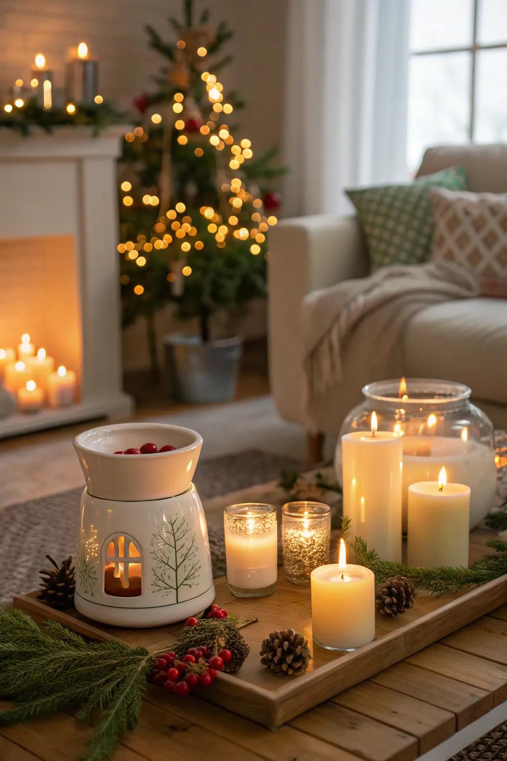 Create a warm atmosphere with the inviting scent of flavoring and evergreen.
