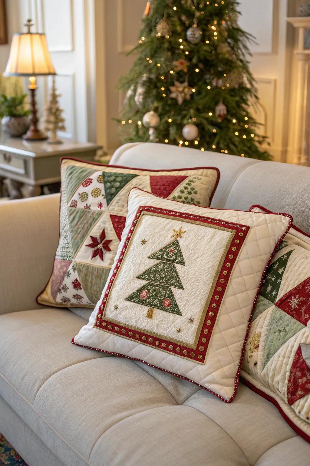 Quilted sophistication contributing tenderness to the celebratory decor.