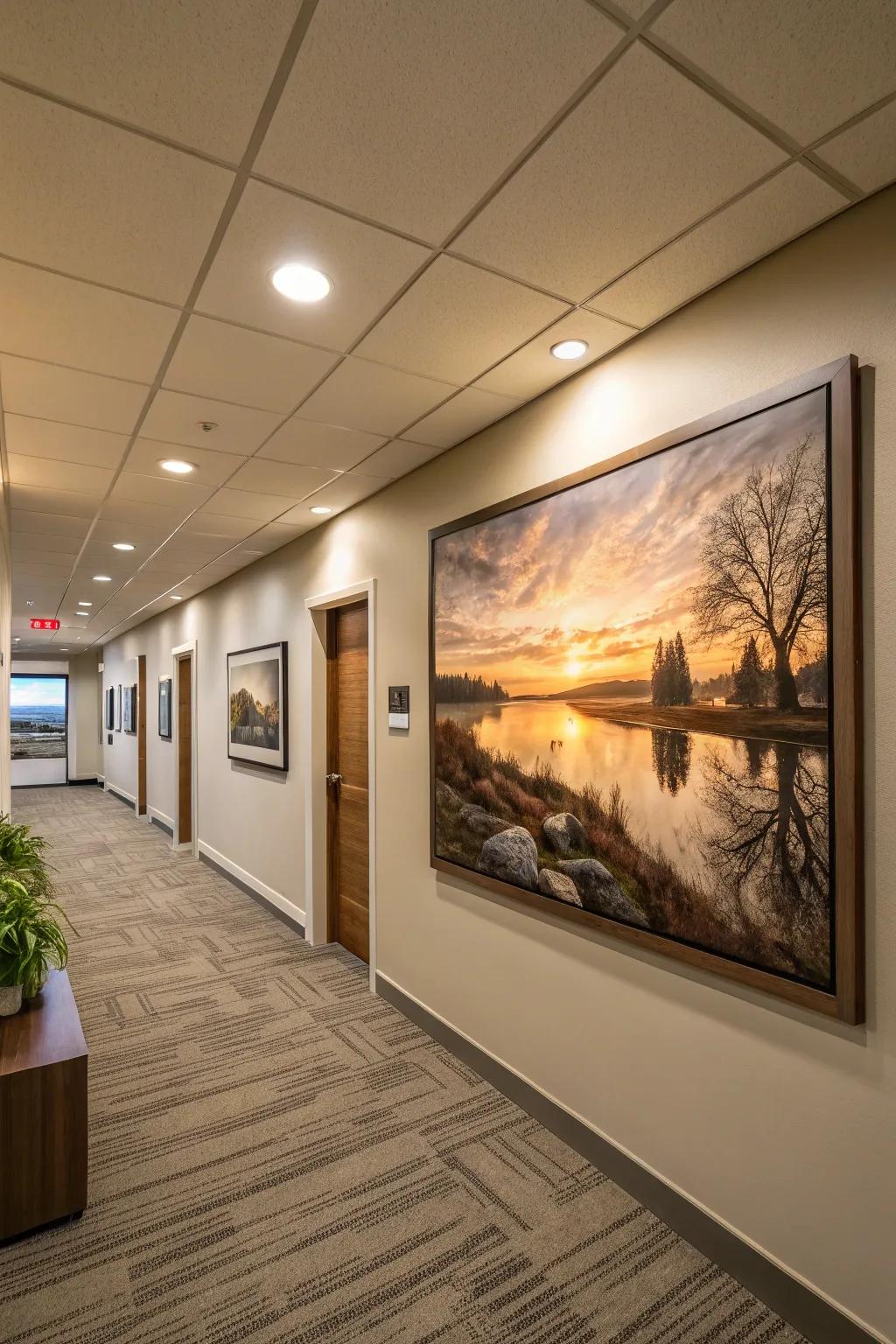 A custom art piece incorporates a personal and inspirational touch to the office.