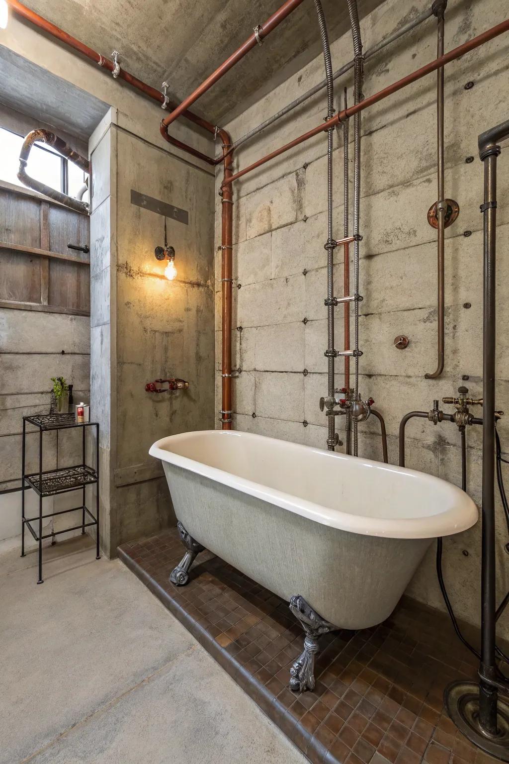 An urban lavatory where raw materials converge with classic elegance.