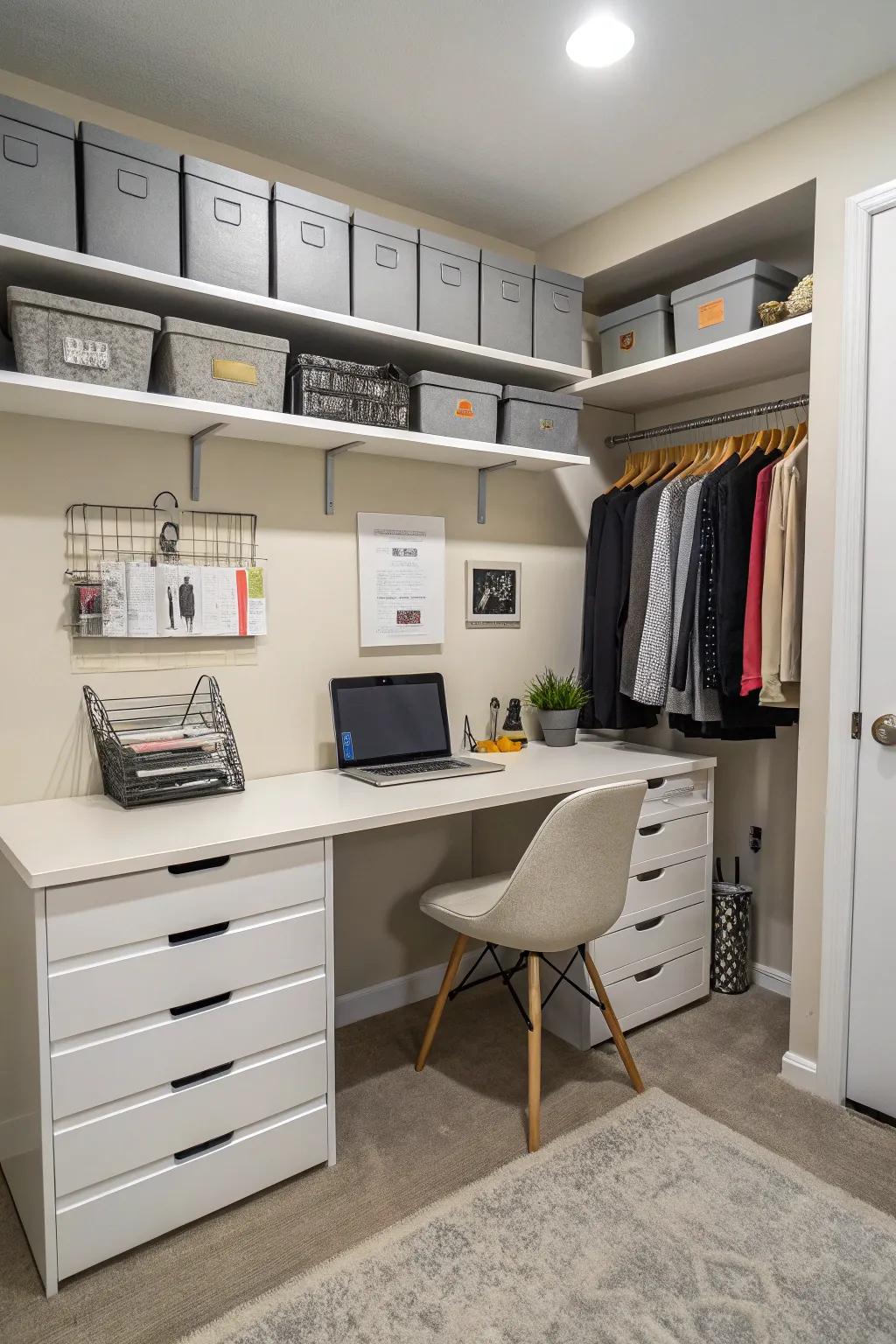 Keep your cloffice neat with storage that's out of sight.