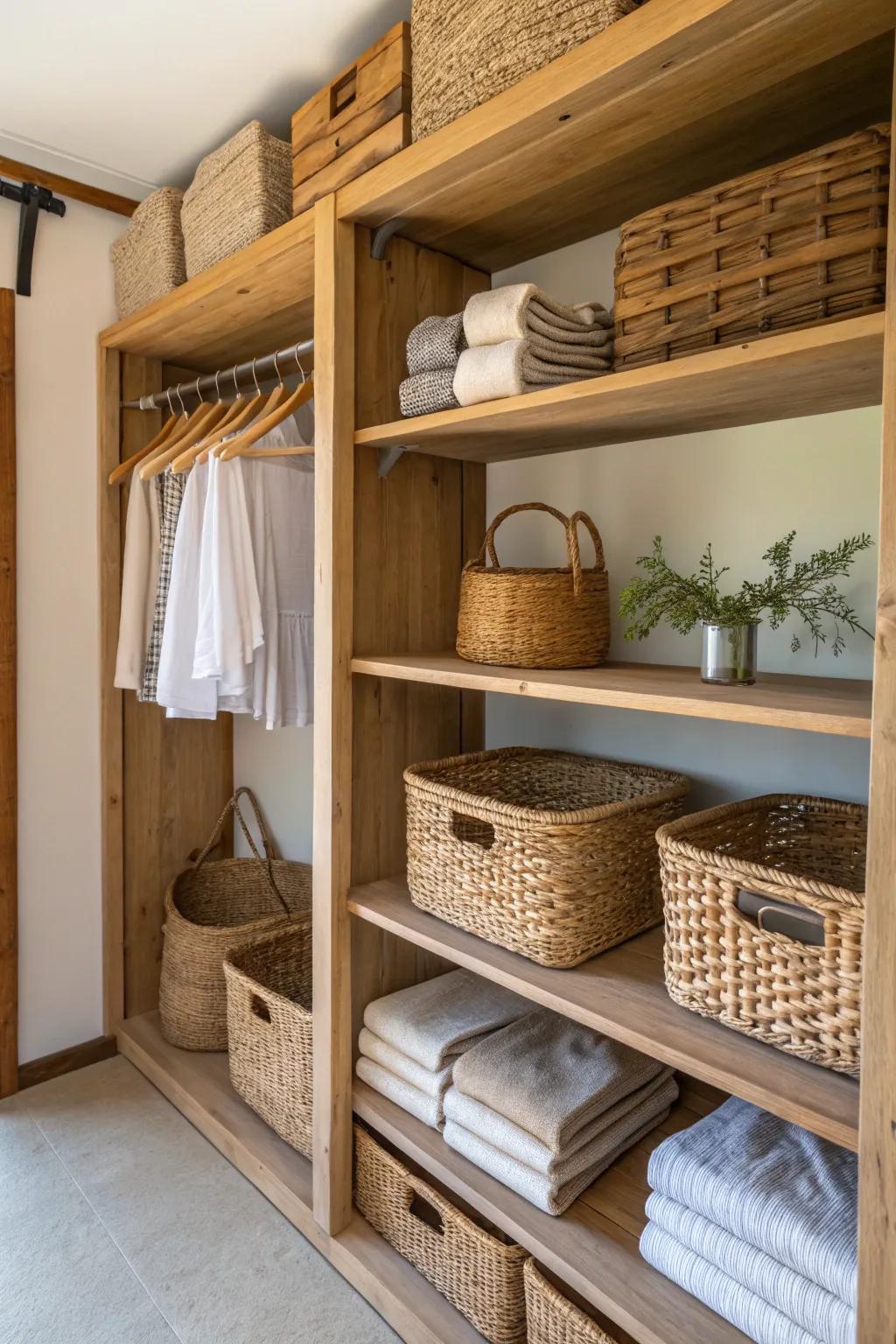 Natural substances infuse coziness and texture into your closet.