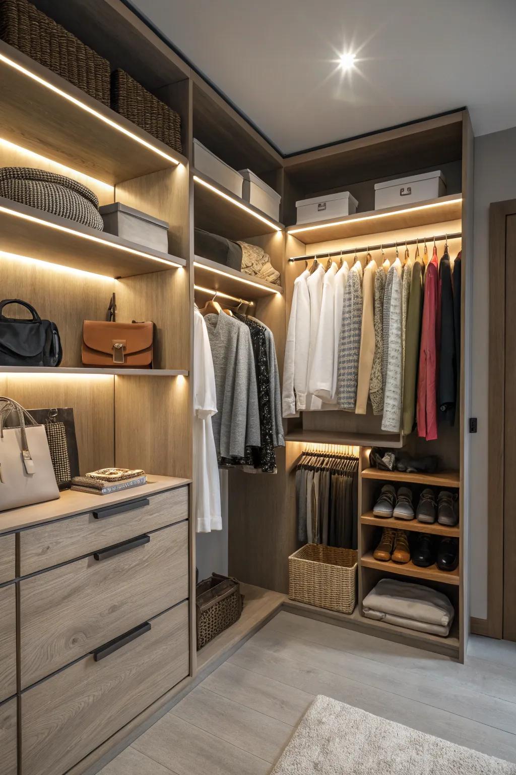 Color temperature management helps tailor your closet's ambiance.