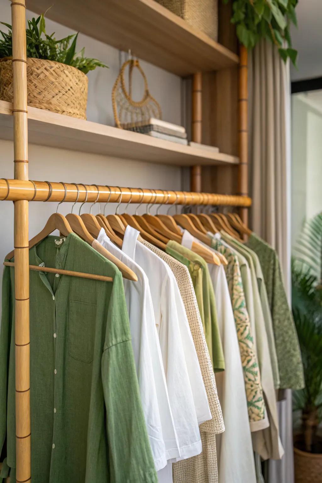 Bamboo hangers offer an environmentally sound and stylish closet solution.