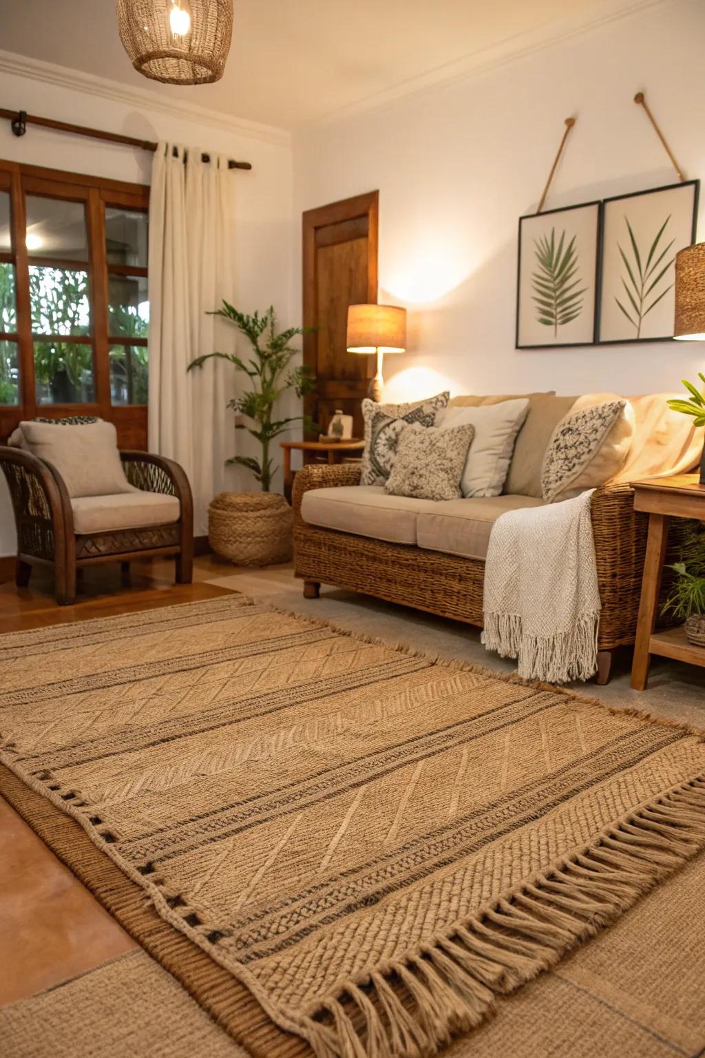 Soft rugs add texture and warmth to coastal decor.